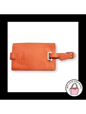 FOSSIL LUGGAGE ID Tag Orange Leather Buckle Snap Key Hang Fob Bag Charm Keychain